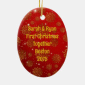 First Year Dating Couples Christmas Keramisch Ornament (Achterkant)
