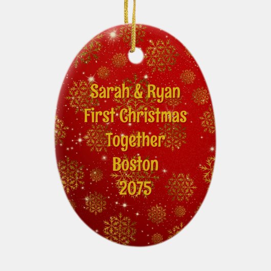 First Year Dating Couples Christmas Keramisch Ornament (Achterkant)