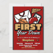 First Year Down - 1st Birthday Football Invitation Kaart (Voorkant)