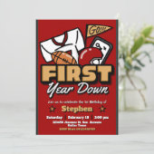 First Year Down - 1st Birthday Football Invitation Kaart (Staand voorkant)