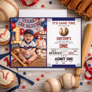 First Year Down Baseball 1e Verjaardagsfeestje Kaart