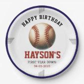 First Year Down Baseball 1e Verjaardagsfeestje Papieren Bordje (Voorkant)