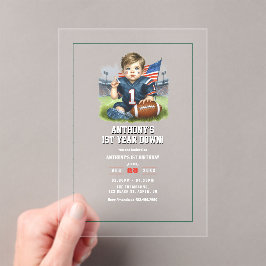 First Year Down Football 1e Verjaardagsfeestje Acryl Uitnodigingen