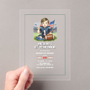 First Year Down Football 1e Verjaardagsfeestje Acryl Uitnodigingen