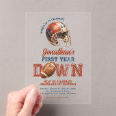First Year Down Football 1st Birthday Acryl Uitnodigingen (Insitu (Draagbaar))