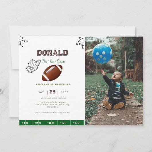 First Year Down Football 1st Birthday Kaart (Voorkant)