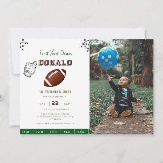 First Year Down Football 1st Birthday  Kaart (Voorkant)