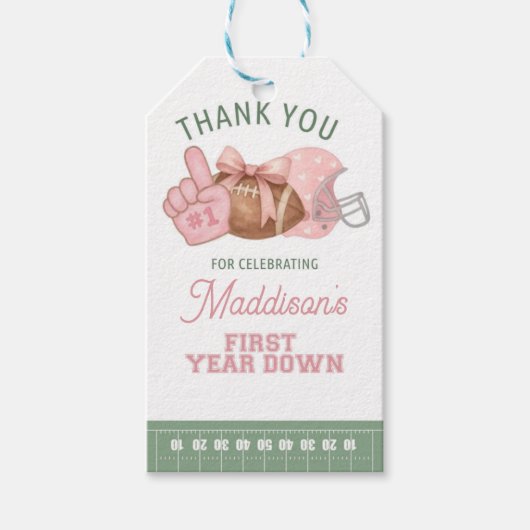 FIRST year down, Football Birthday, ONE  Cadeaulabel (Voorkant)