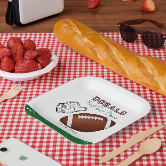 First Year Down Football Birthday  Papieren Bordje (Picknick)