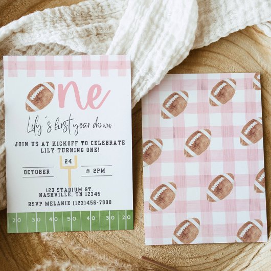 First Year Down Football Invitation, First Birthda Kaart