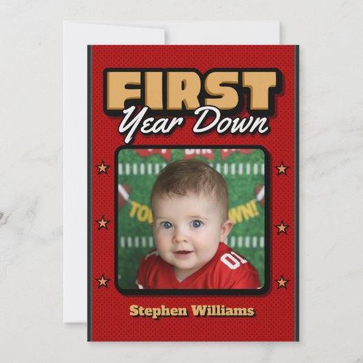 First Year Down - Football with Photo Invitation Kaart (Achterkant)