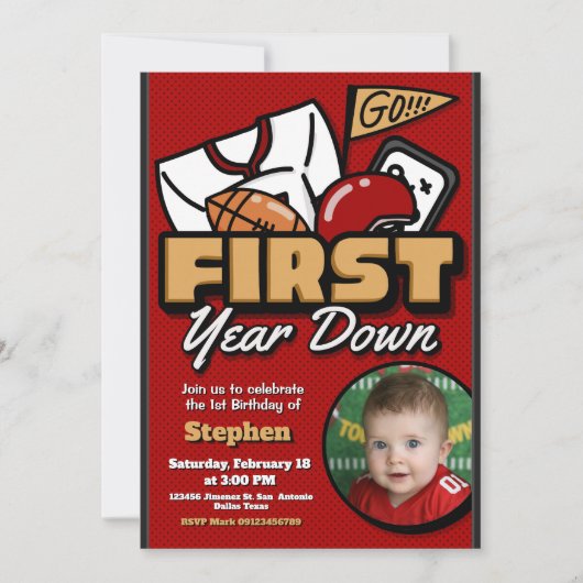 First Year Down - Football with Photo Kaart (Voorkant)