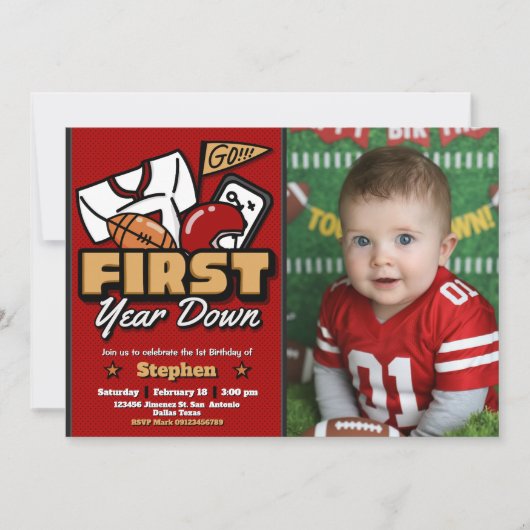 First Year Down - Football with Photo Landscape Kaart (Voorkant)