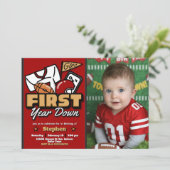 First Year Down - Football with Photo Landscape Kaart (Staand voorkant)