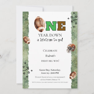 First Year Down Invitation • Football 1st Birthday Kaart