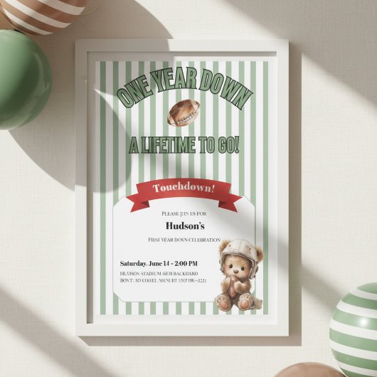 First Year Down Invitation • Football Birthday Kaart