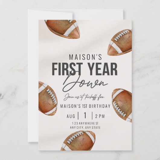 First Year Down | Voetbal Eerste Verjaardagsuitnod (Voorkant)