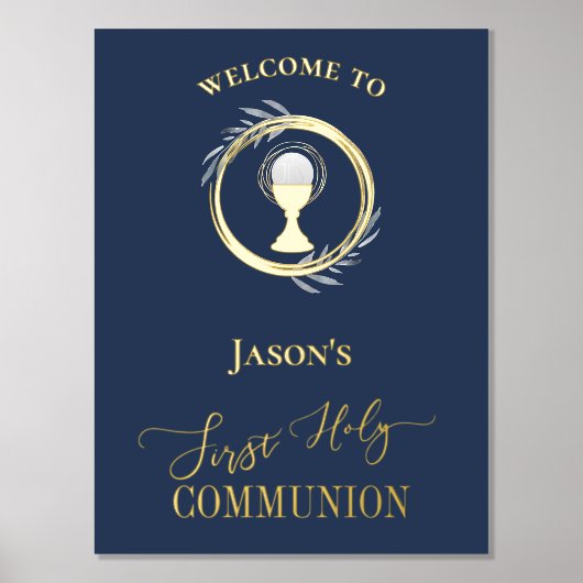 FirstHoly Communion gouden folie details welkom te Afdrukken (Voorkant)