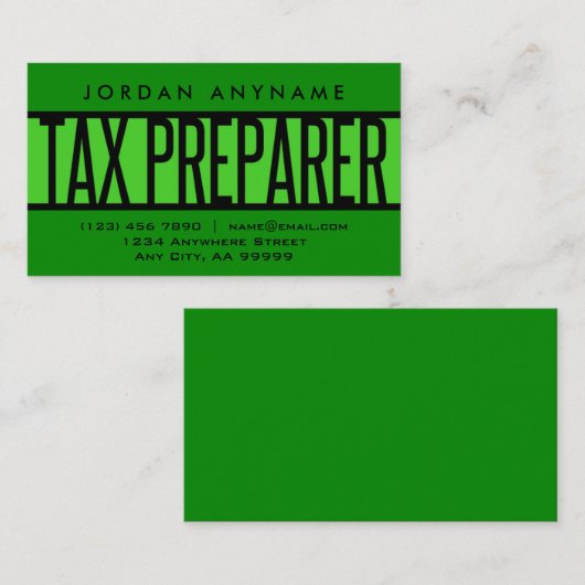 Fiscaal preparer groen visitekaartje (Voorkant / Achterkant)