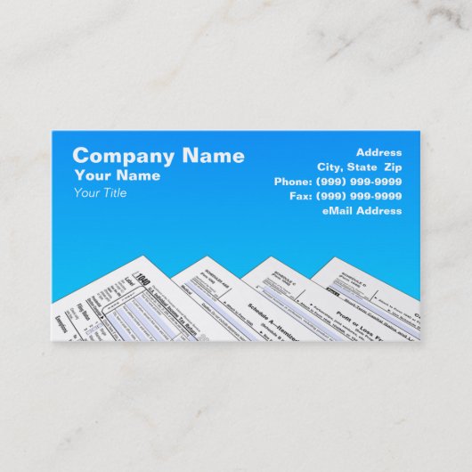Fiscale formulieren op blauwe achtergrond visitekaartje (Voorkant)