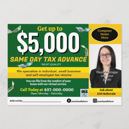 Fiscale voorbereiding bewerkbare e-file flyer programmakaart (Voorkant)