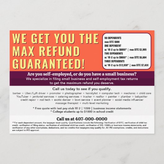 Fiscale voorbereiding bewerkbare e-file flyer programmakaart (Achterkant)