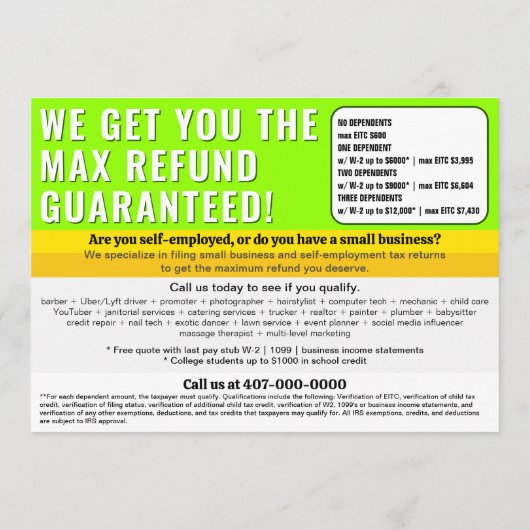 Fiscale voorbereiding bewerkbare e-file flyer programmakaart (Achterkant)