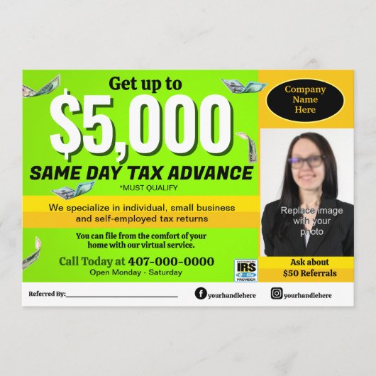 Fiscale voorbereiding bewerkbare e-file flyer programmakaart (Voorkant)