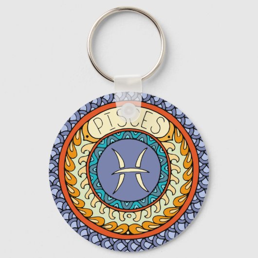 Fische Pisces Sternzeichen farbenfrohes Mandala Sleutelhanger (Voorkant)