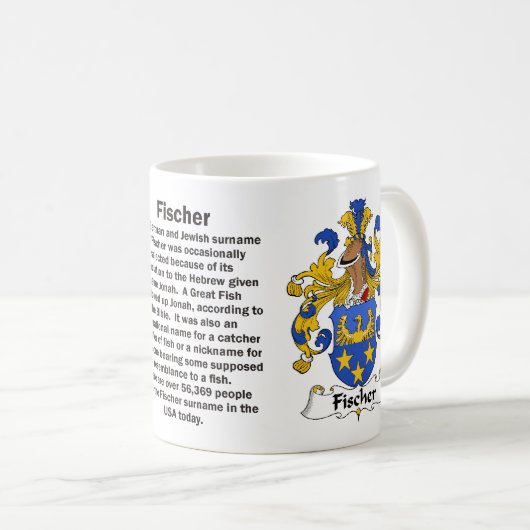 Fischer Family Crest over een mok (Voorkant rechts)