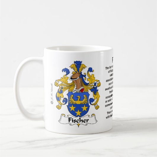 Fischer Family Crest over een mok (Links)