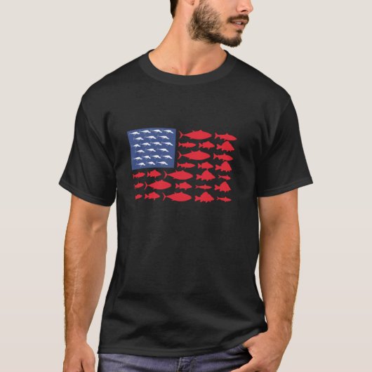 Fish American Flag Patriotic USA Vist T-shirt (Voorkant)
