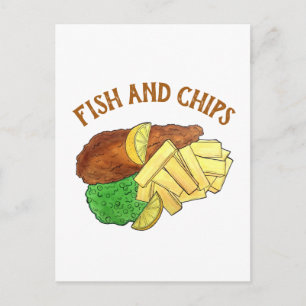Fish and Chips Peas British Pub Chip Shop Takeaway Briefkaart