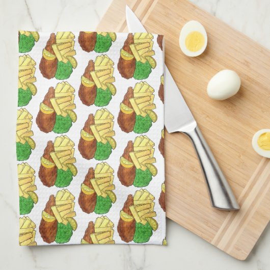 Fish and Chips Peas British Pub Chip Shop Takeaway Theedoek (Quarter Fold)