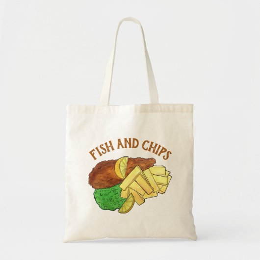 Fish and Chips Peas British Pub Chip Shop Takeaway Tote Bag (Voorkant)