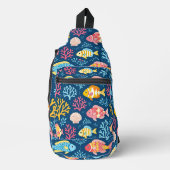 Fish and coral nautical blue sling bag (Voorkant)