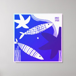 Fish and Star Fish Canvas Wall Art Afdruk