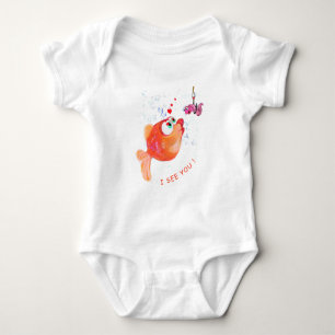 Fish and Worm Funny Baby Bodysuit - Aangepaste tek