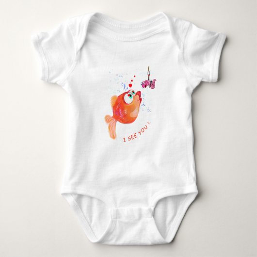 Fish and Worm Funny Baby Bodysuit - Aangepaste tek (Voorkant)