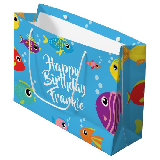 Fish Aquarium 1e verjaardag geschenk tas Groot Cadeauzakje (Voorkant Gekanteld)