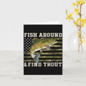 Fish Around And Find Trout American Flag Funny Fis Kaart (Gele Bloem)