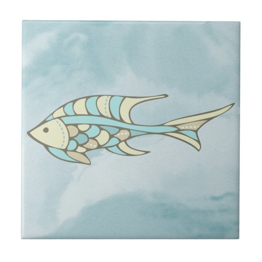 Fish Art Blauw Mozaïek Nautisch Tegeltje (Voorkant)
