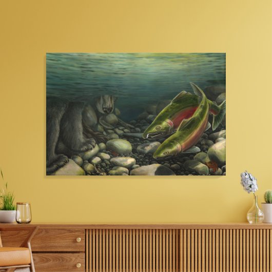Fish Art Canvas Coho zalm w. Beer Canvas Print (Insitu (Woonkamer))
