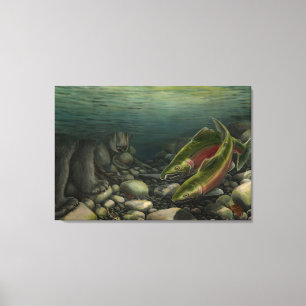 Fish Art Canvas Coho zalm w. Beer Canvas Print