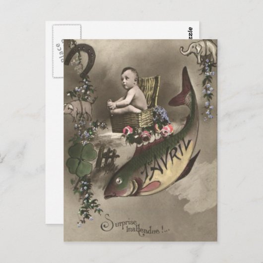 Fish Baby Four Leaf Clover Poisson d'avril Briefkaart (Voorkant / Achterkant)