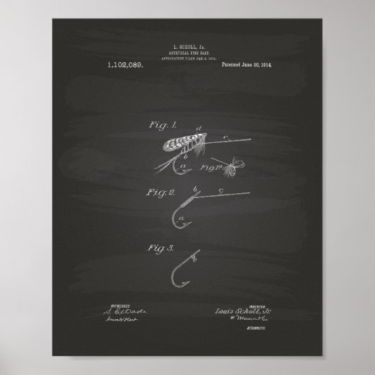 Fish Bait 1914 Patent Art Chalkboard Poster (Voorkant)
