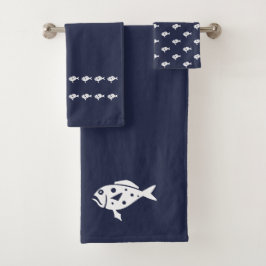 Fish Bath Ocean Blauw & wit Bad Handdoek