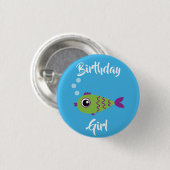 Fish Birthday Meisje Kind Button Pin (Voorkant /achterkant)