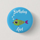 Fish Birthday Meisje Kind Button Pin (Voorkant)