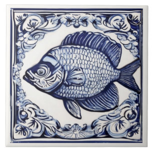 Fish Blue en White Zee & Ocean thema Beach House Tegeltje